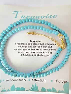 Turquoise Beaded Necklace / Bracelet with Gold-plated Chain Extender - Jewelry